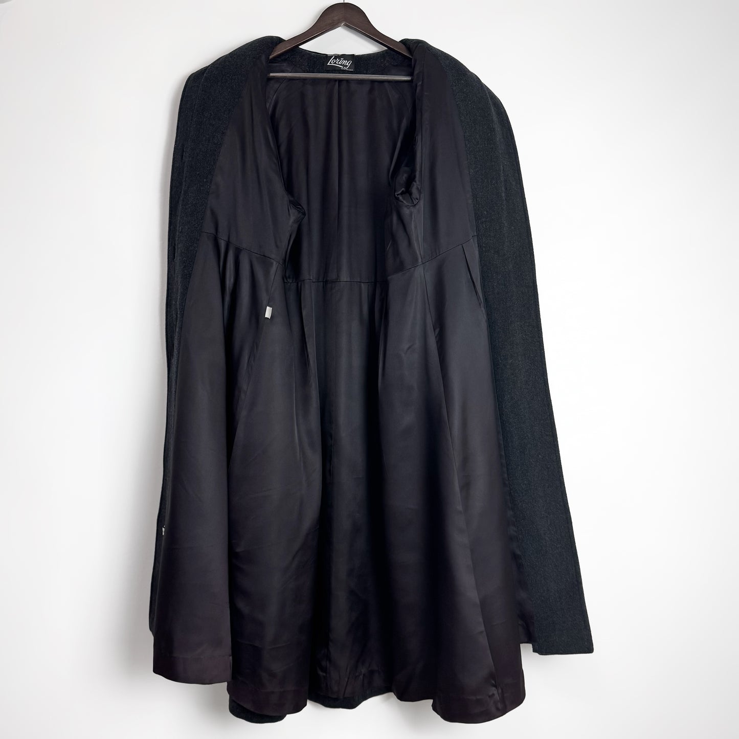 80s Charcoal Cape Coat with Velvet Details