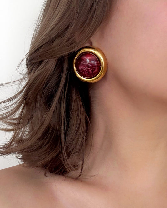 Marble Circular Clip Earrings