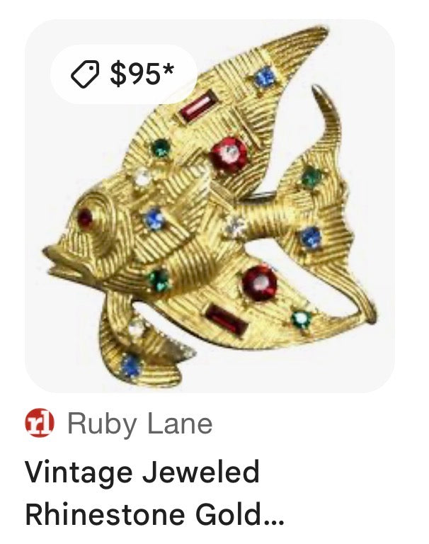 50s/60s Textured Fish Brooch Multi Color Stones