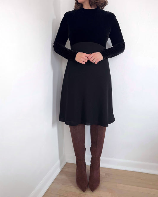 Velvet Mock Neck Knee Length Dress
