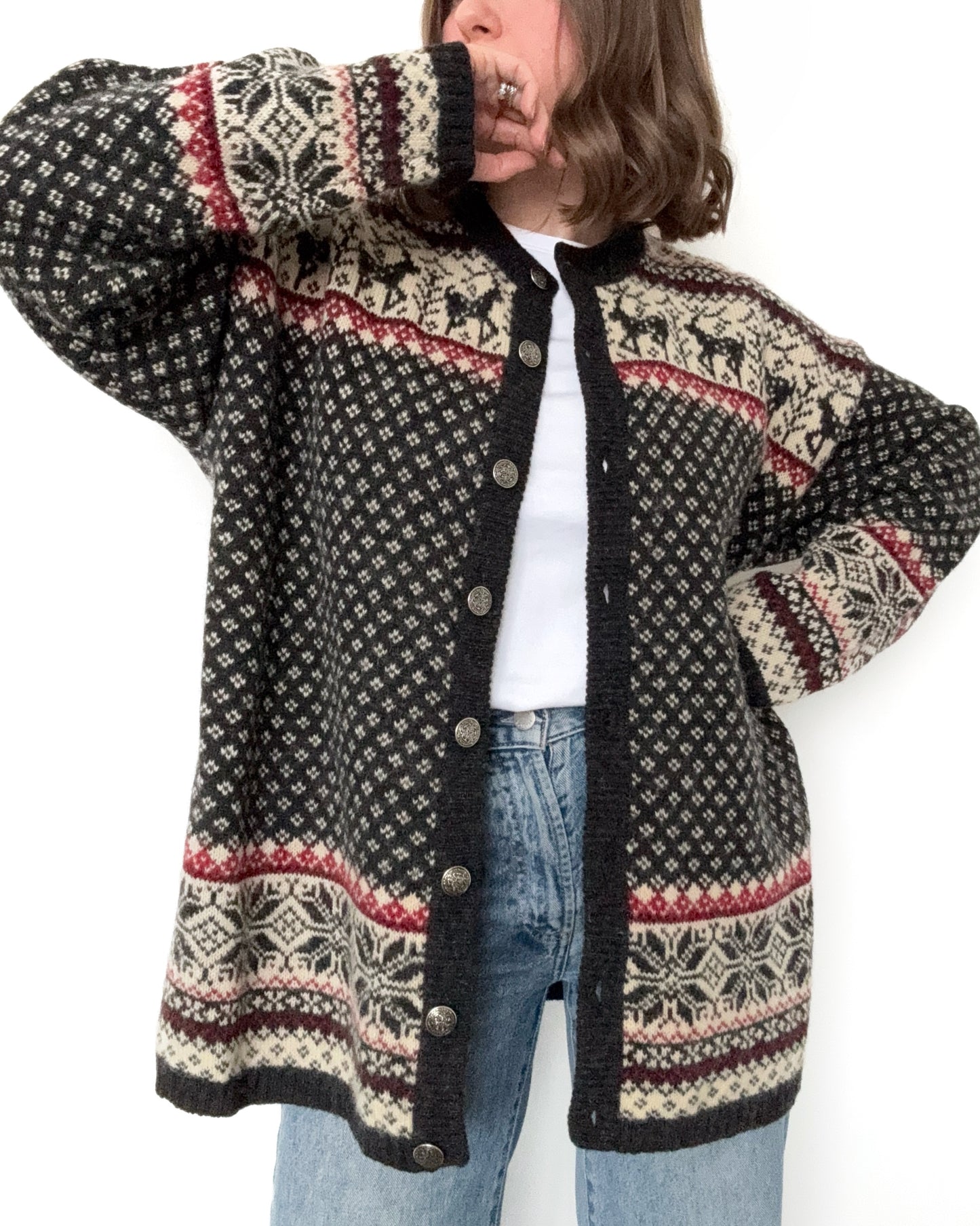 90s/00s Wool Reindeer Fair Aisle Cardigan