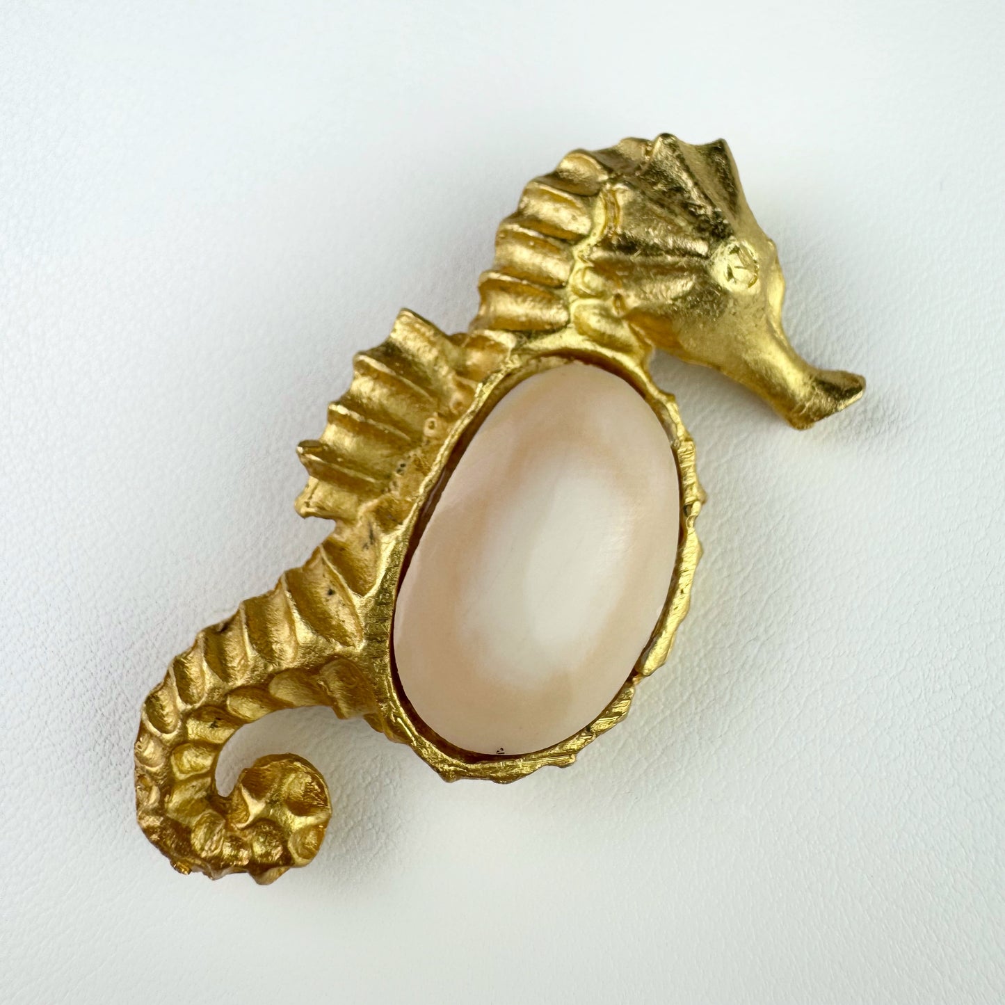 70s/80s Seahorse Brooch with Stone Belly