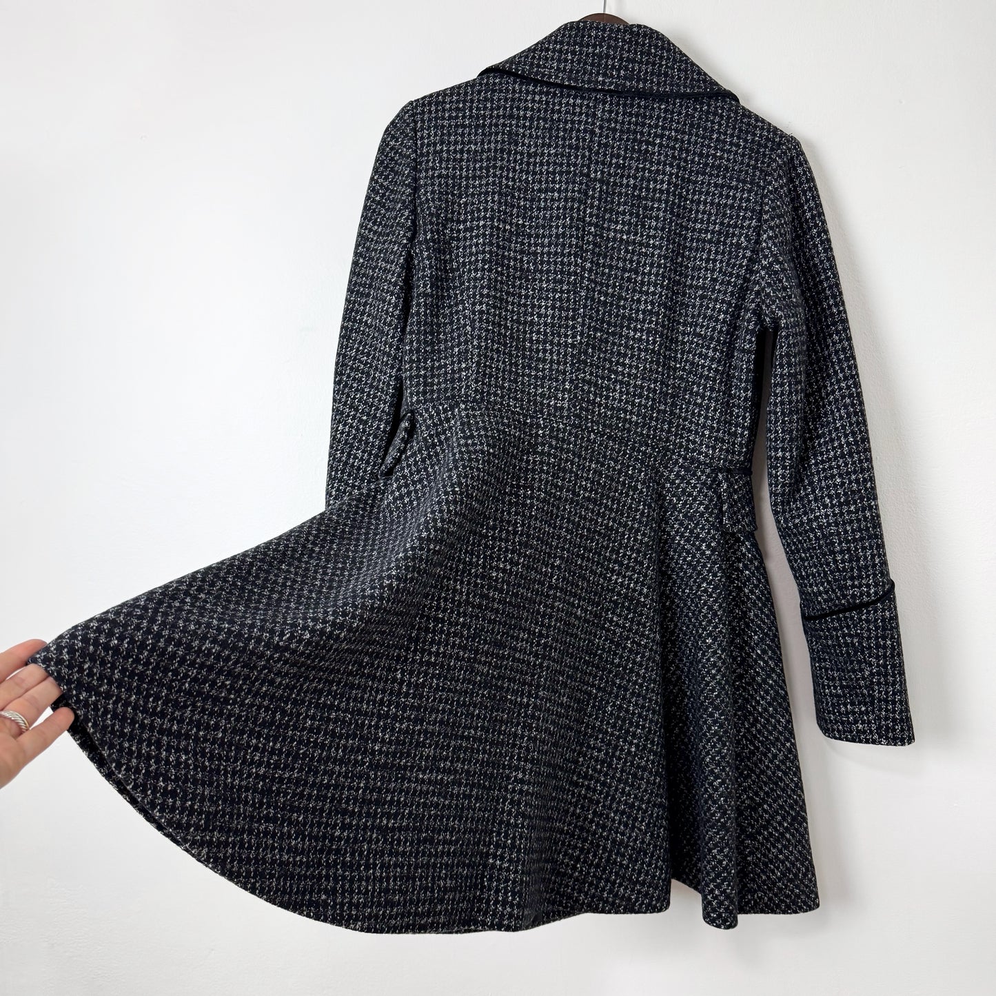 Guess Velvet Trim Coat in Herringbone Tweed