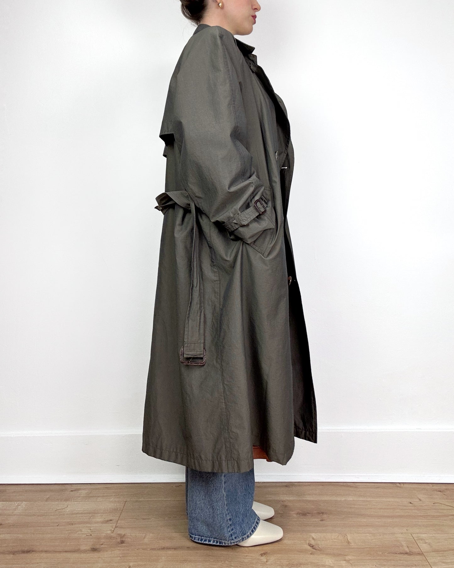 80s Trench Coat in Putty with Funnel Neck