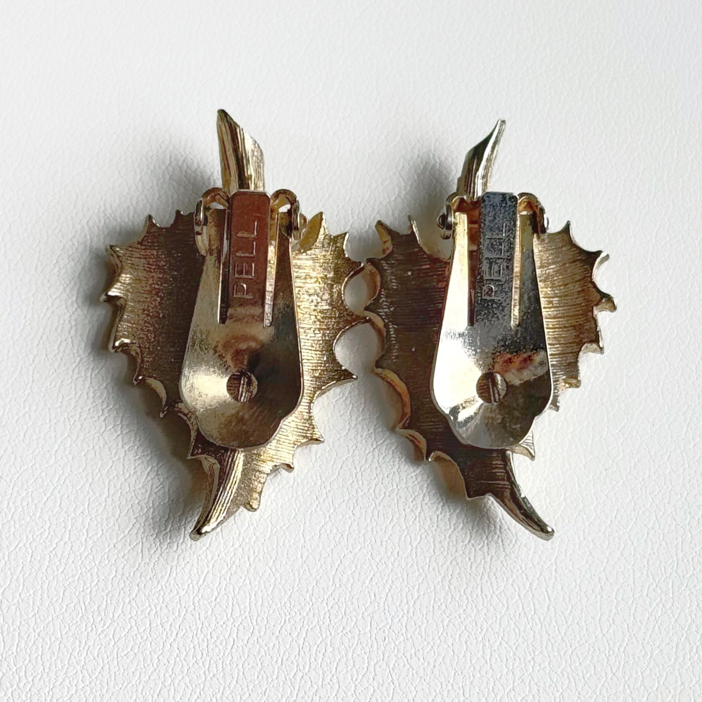 80s “Pell” Leaf Baguette Set - Brooch + Clip Earrings