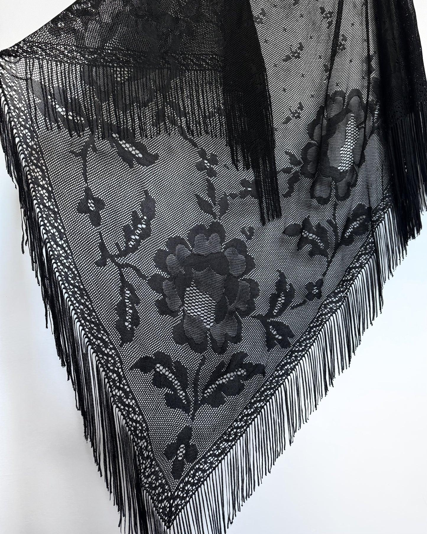 Sheer Floral Fringe Scarf / Sarong in Black