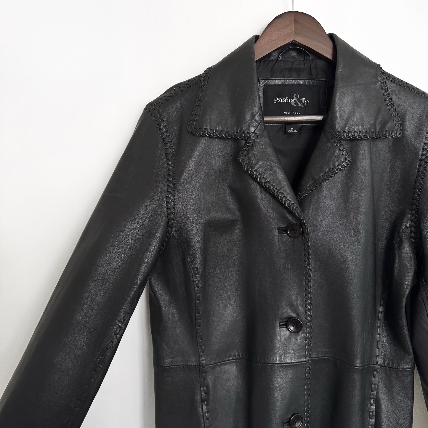 00s Genuine Leather Braided Trench Coat