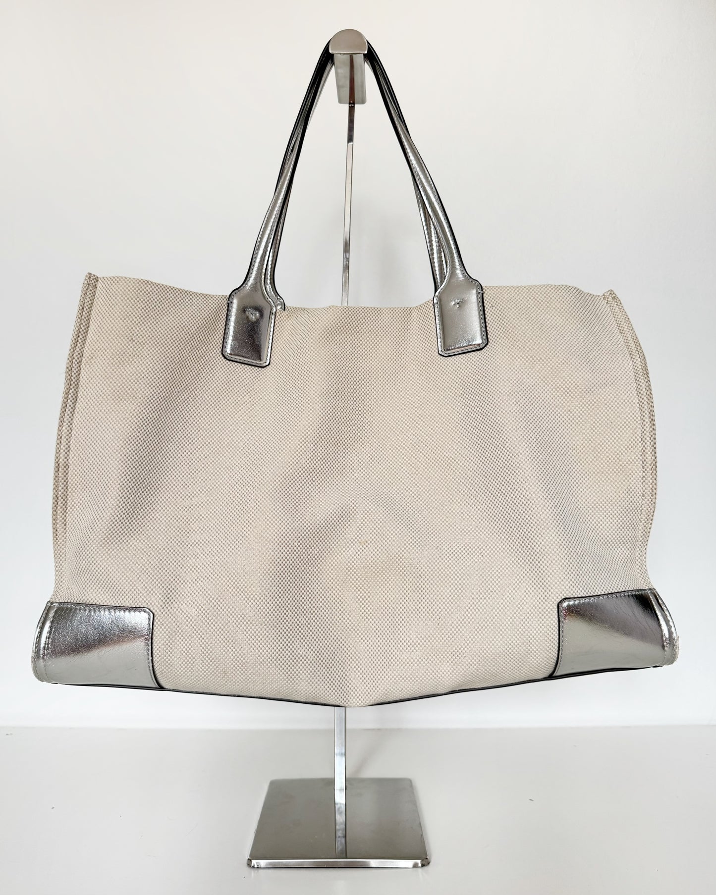 Tory Burch Canvas Logo Tote in Silver