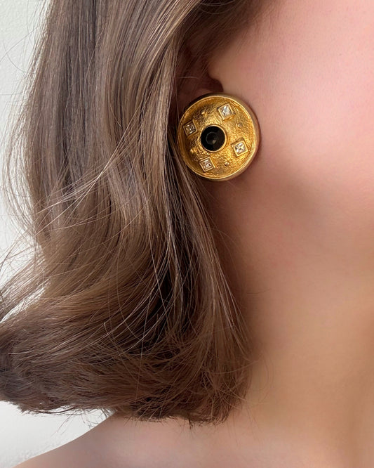 80s Rhinestone Dome Clip Earrings