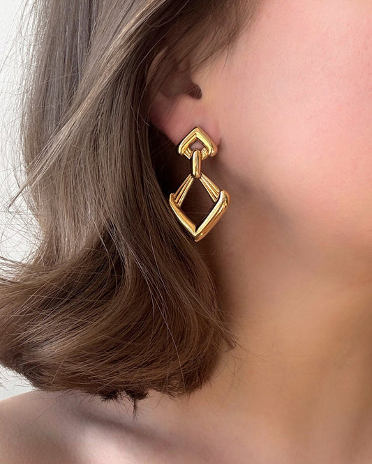 80s “Krementz” Geometric Triangle Dangle Earrings