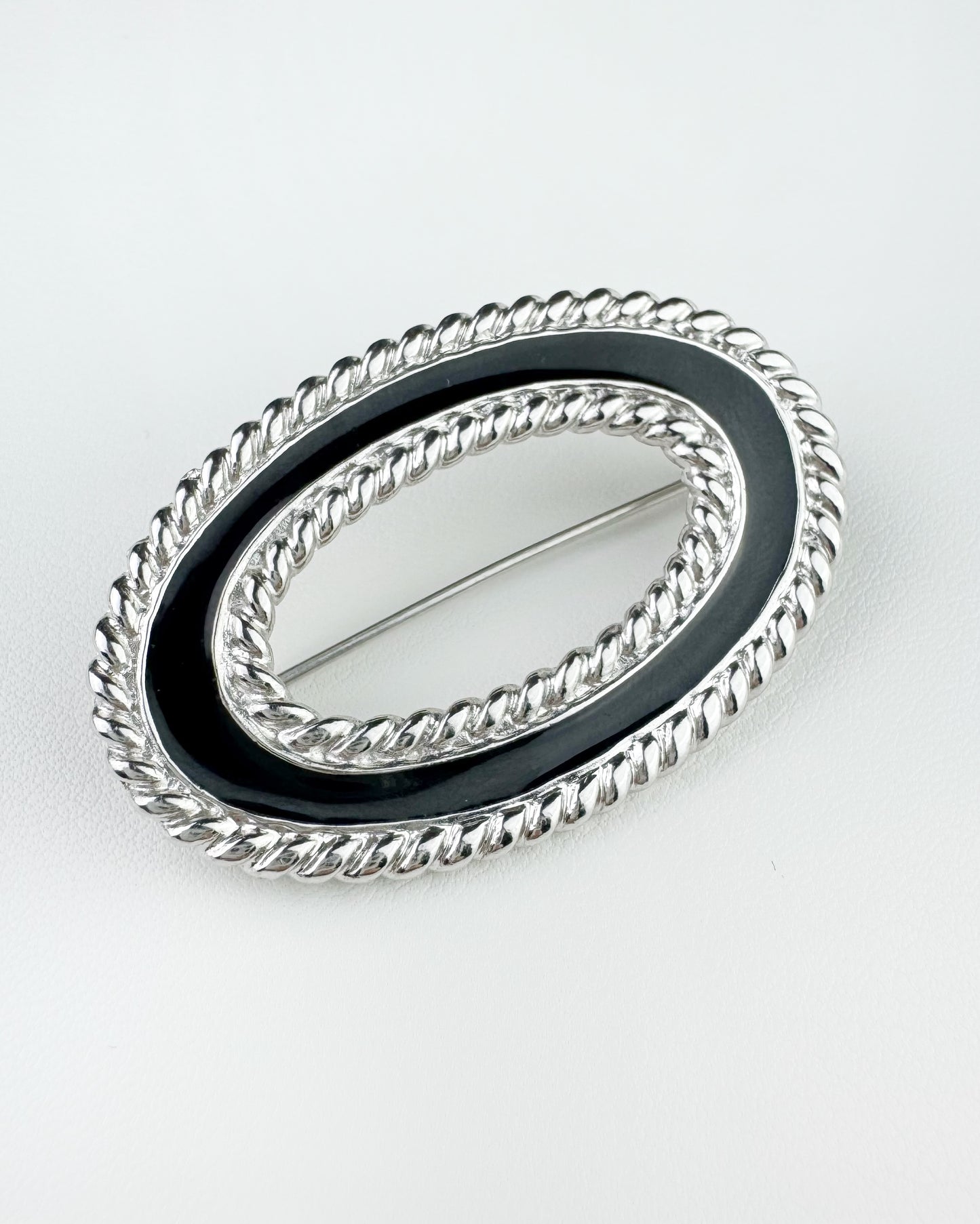 80s/90s “Monet” Black Enamel Oval Brooch