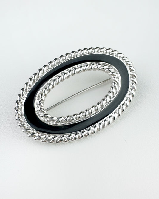 80s/90s “Monet” Black Enamel Oval Brooch