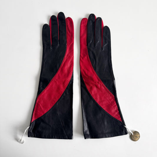 Genuine Leather Black and Red Gloves