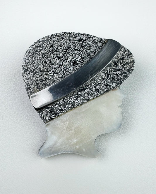 80s “Lee Sands” Art Deco Flapper Lady Brooch Mother of Pearl