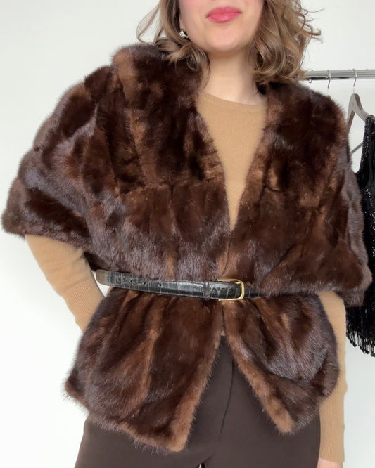 50s Brown Mink Fur Cape