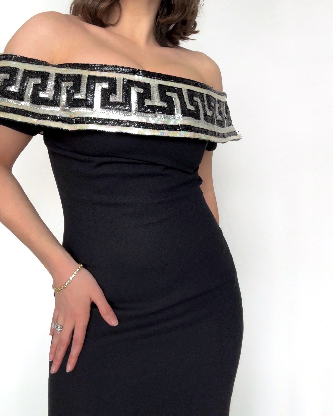 90s Sequin Off-the-Shoulder Dress