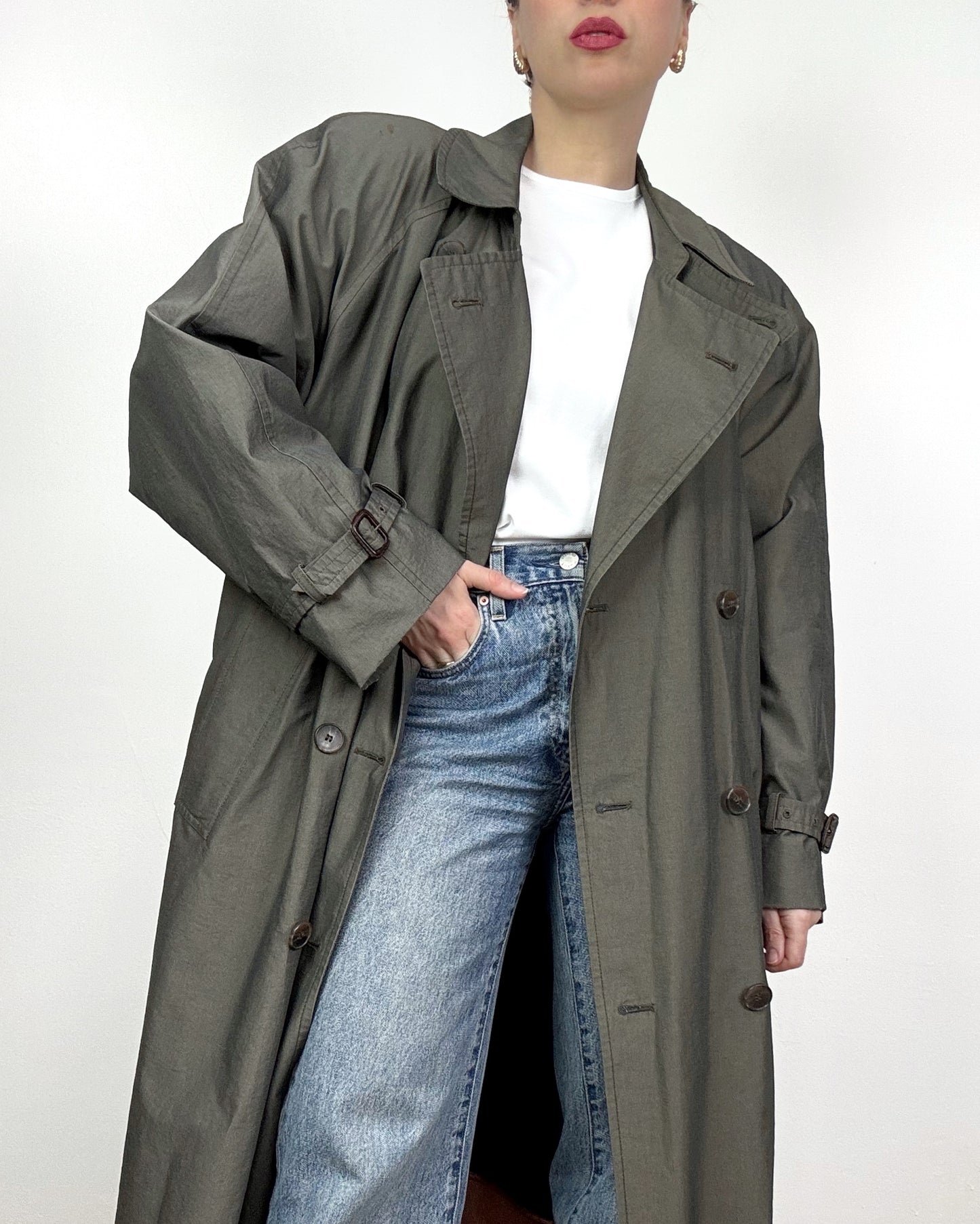 80s Trench Coat in Putty with Funnel Neck