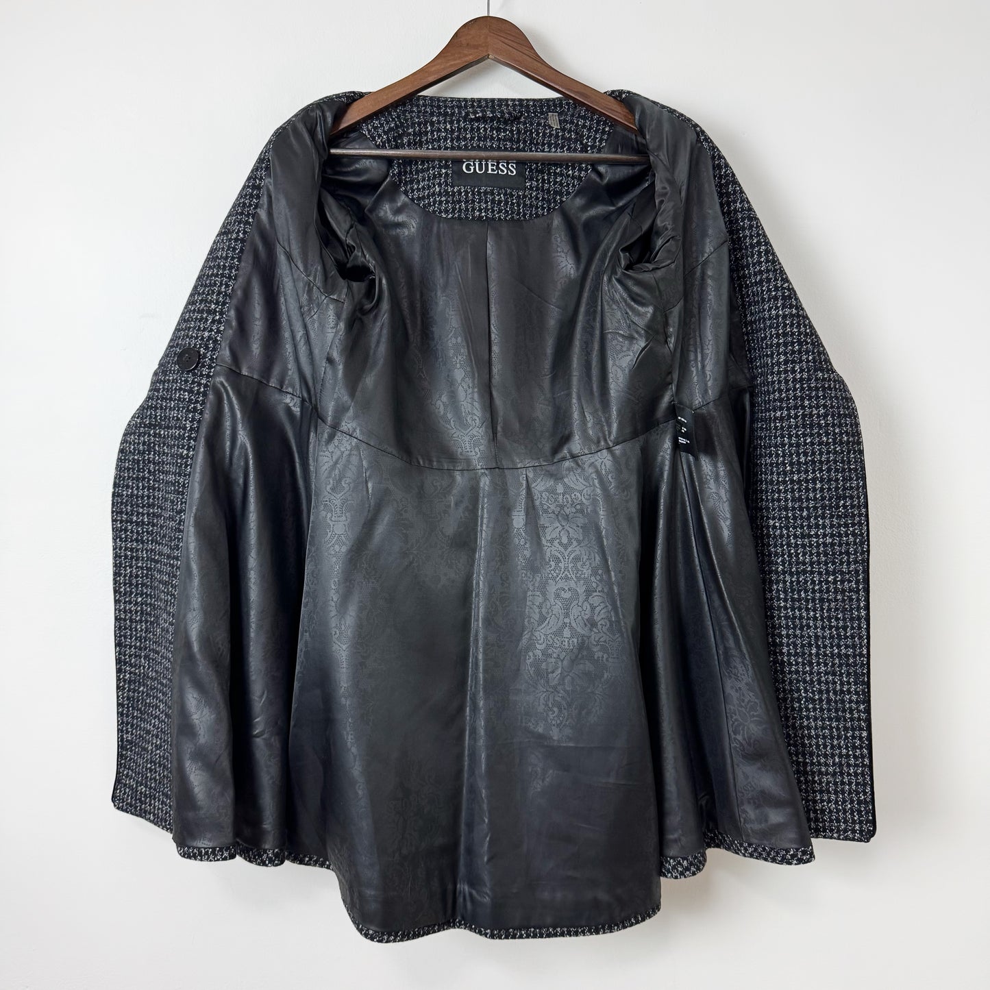 Guess Velvet Trim Coat in Herringbone Tweed