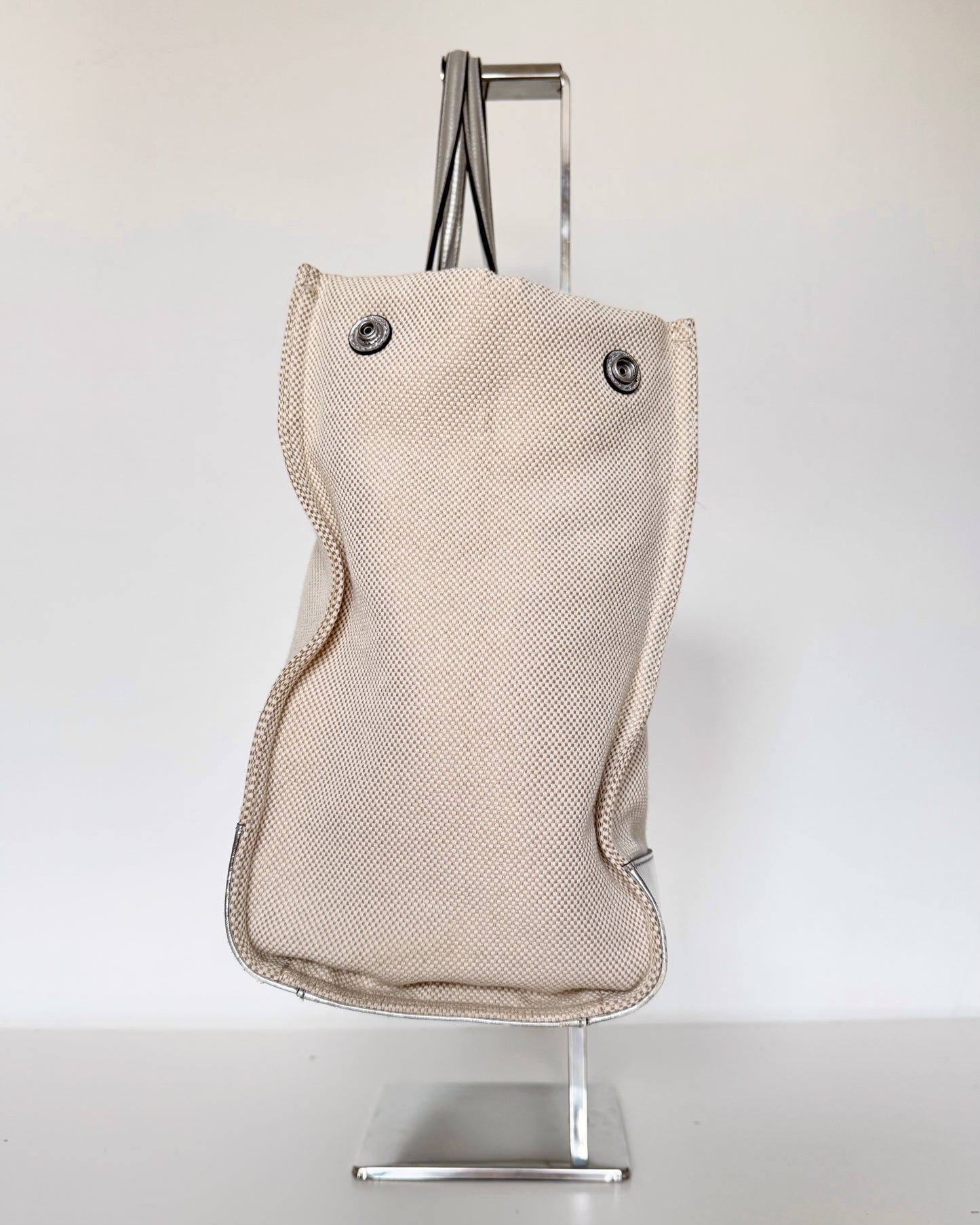 Tory Burch Canvas Logo Tote in Silver