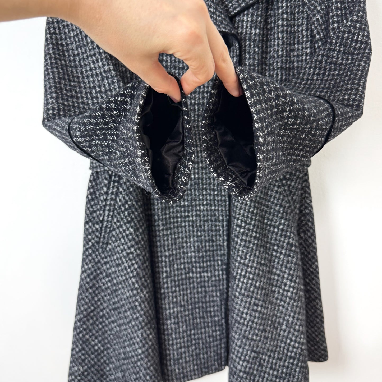 Guess Velvet Trim Coat in Herringbone Tweed