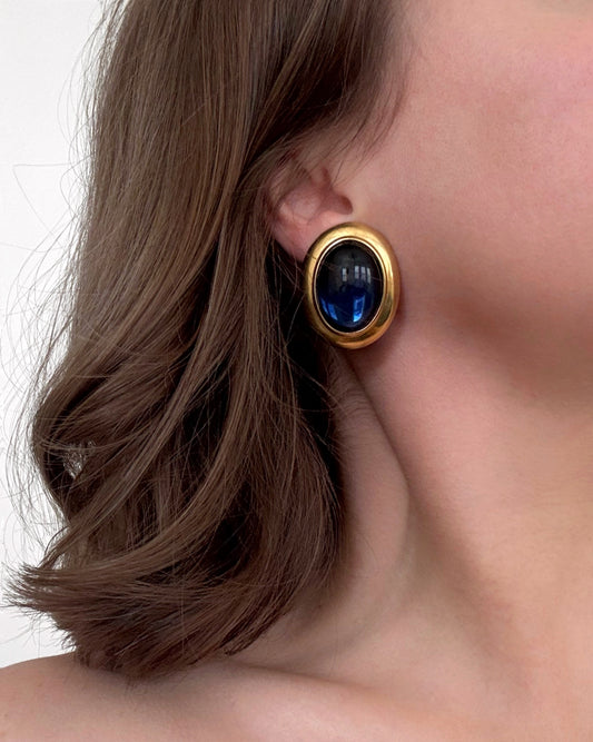 Monet Cobalt Blue Oval Clip Earrings