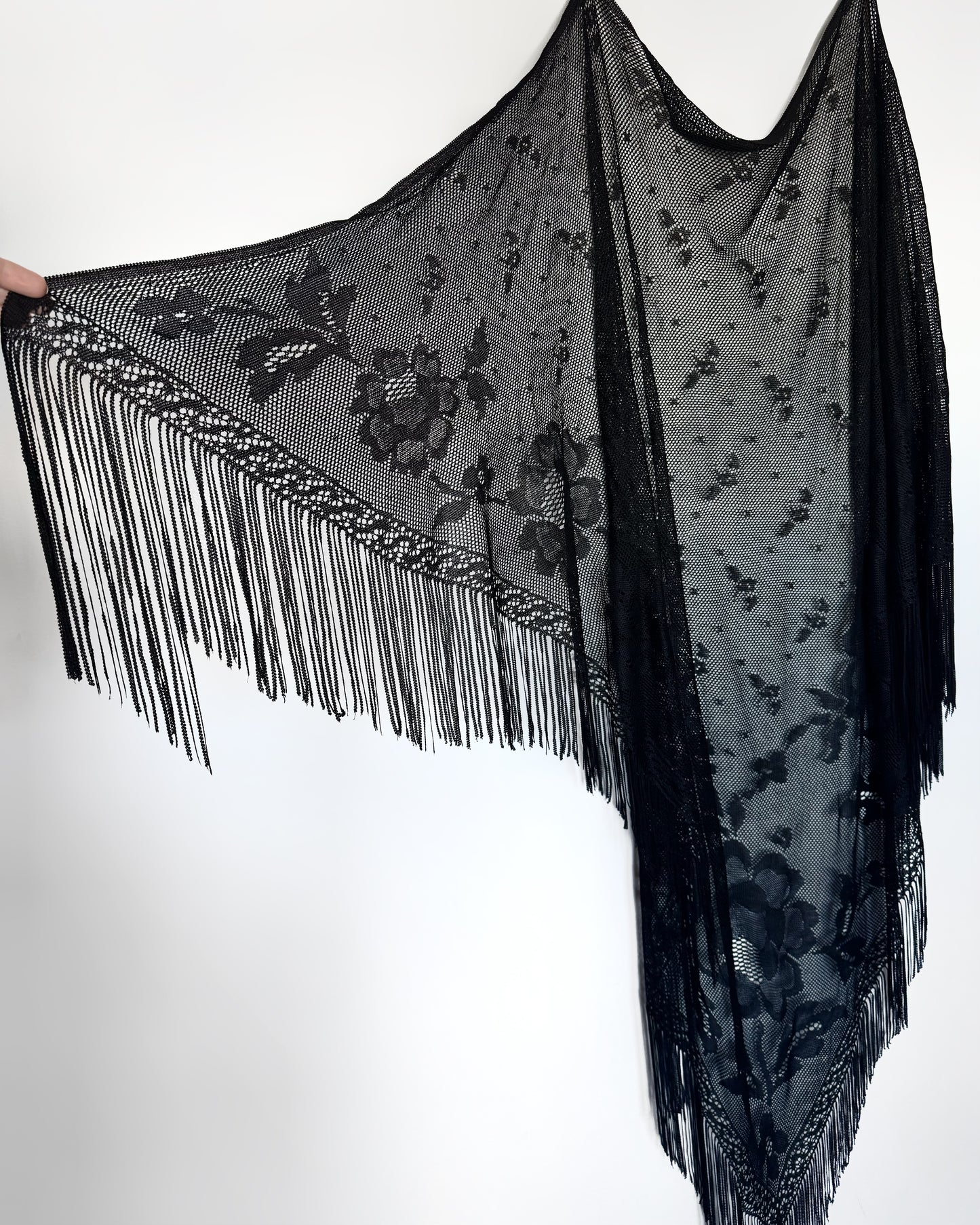 Sheer Floral Fringe Scarf / Sarong in Black