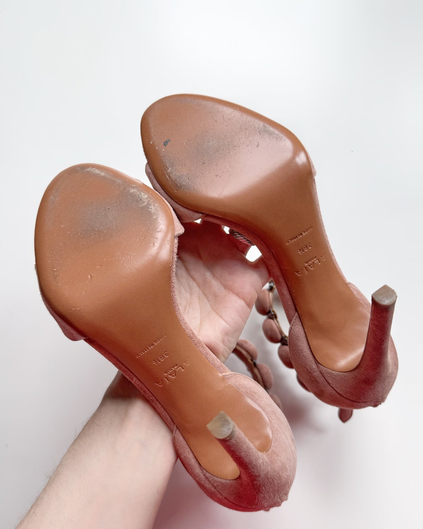 ALAIA “La Bombe” Stud Embellished Sandal Heels (38.5)