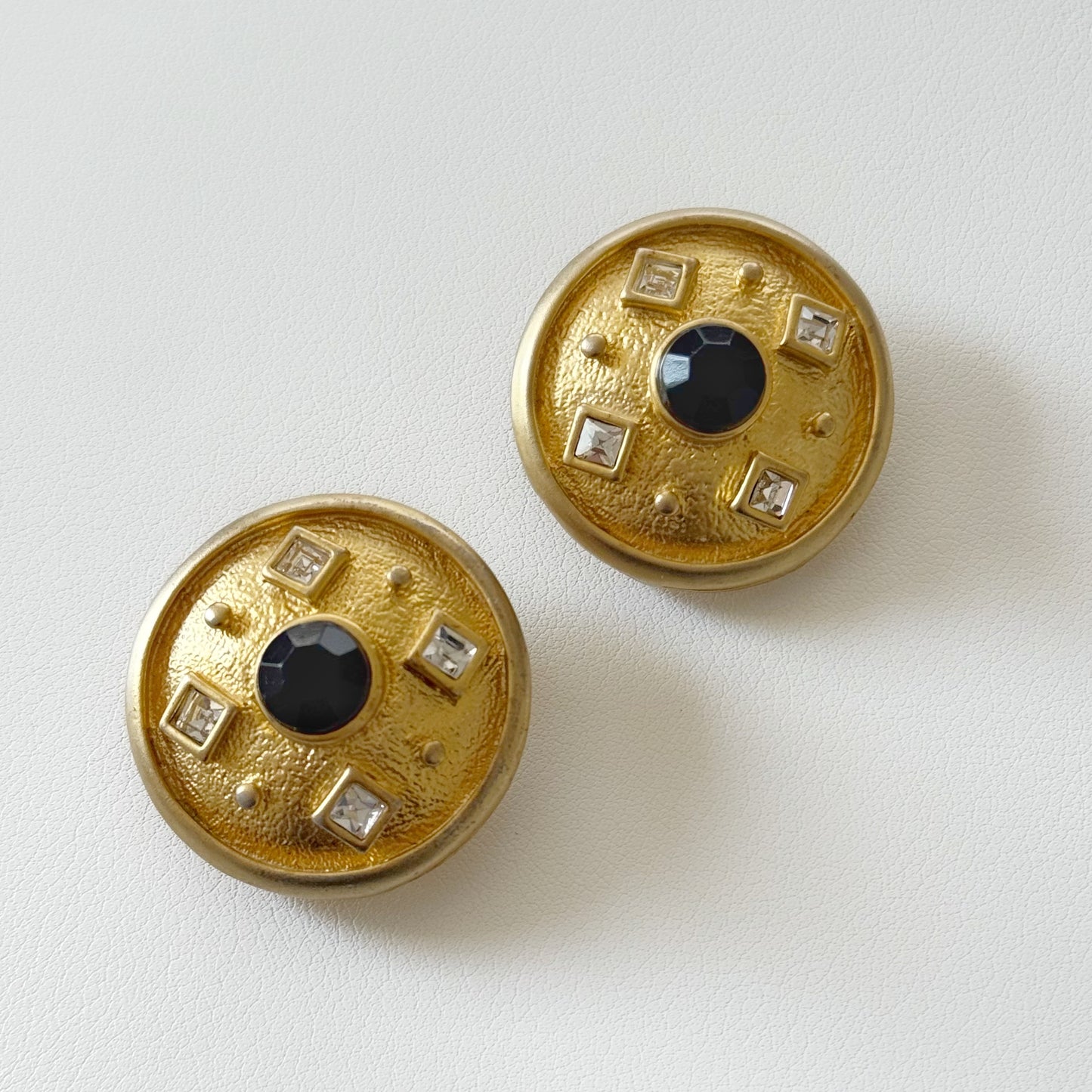 80s Rhinestone Dome Clip Earrings