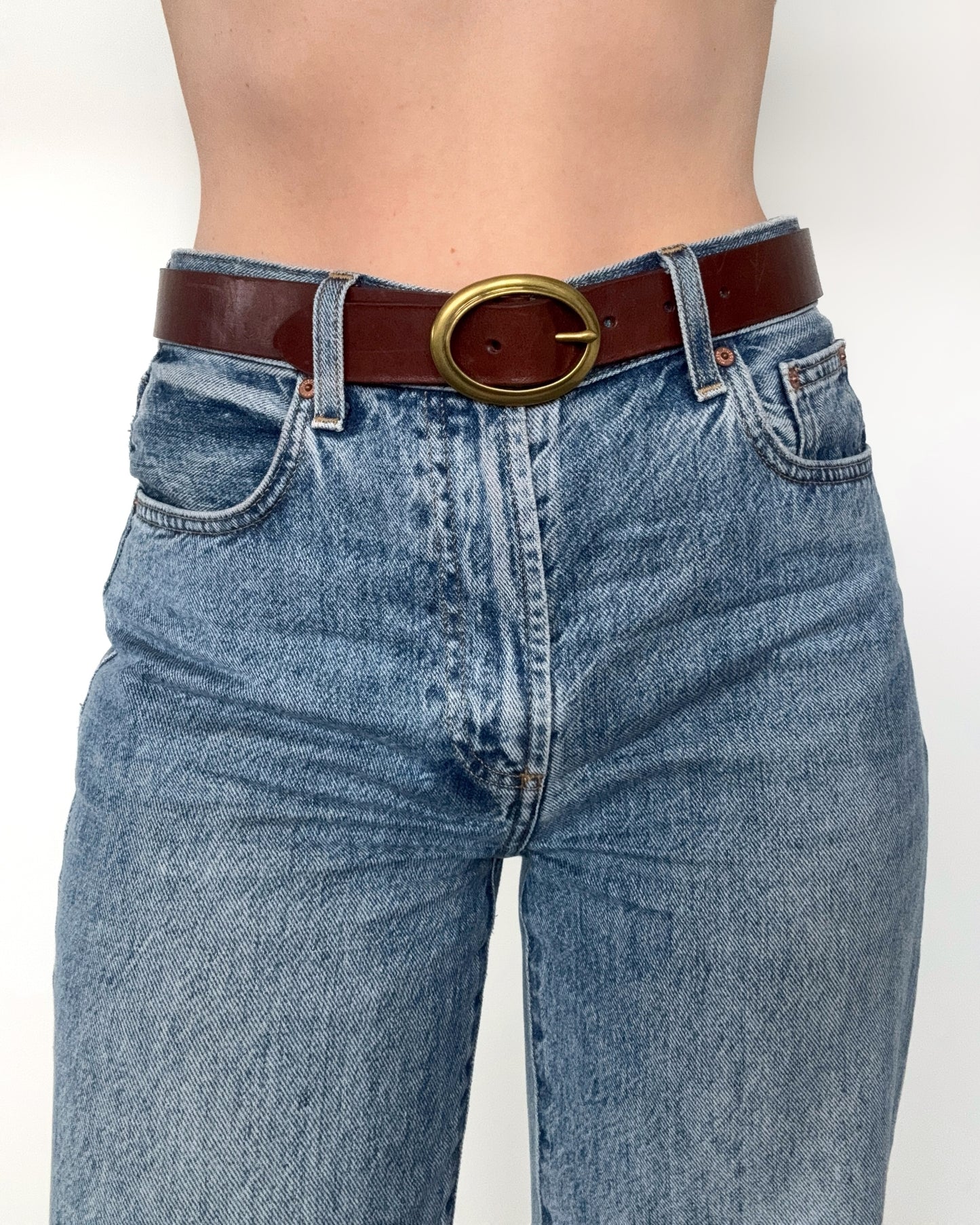 Genuine Leather Tan Belt with Brass Oval Buckle
