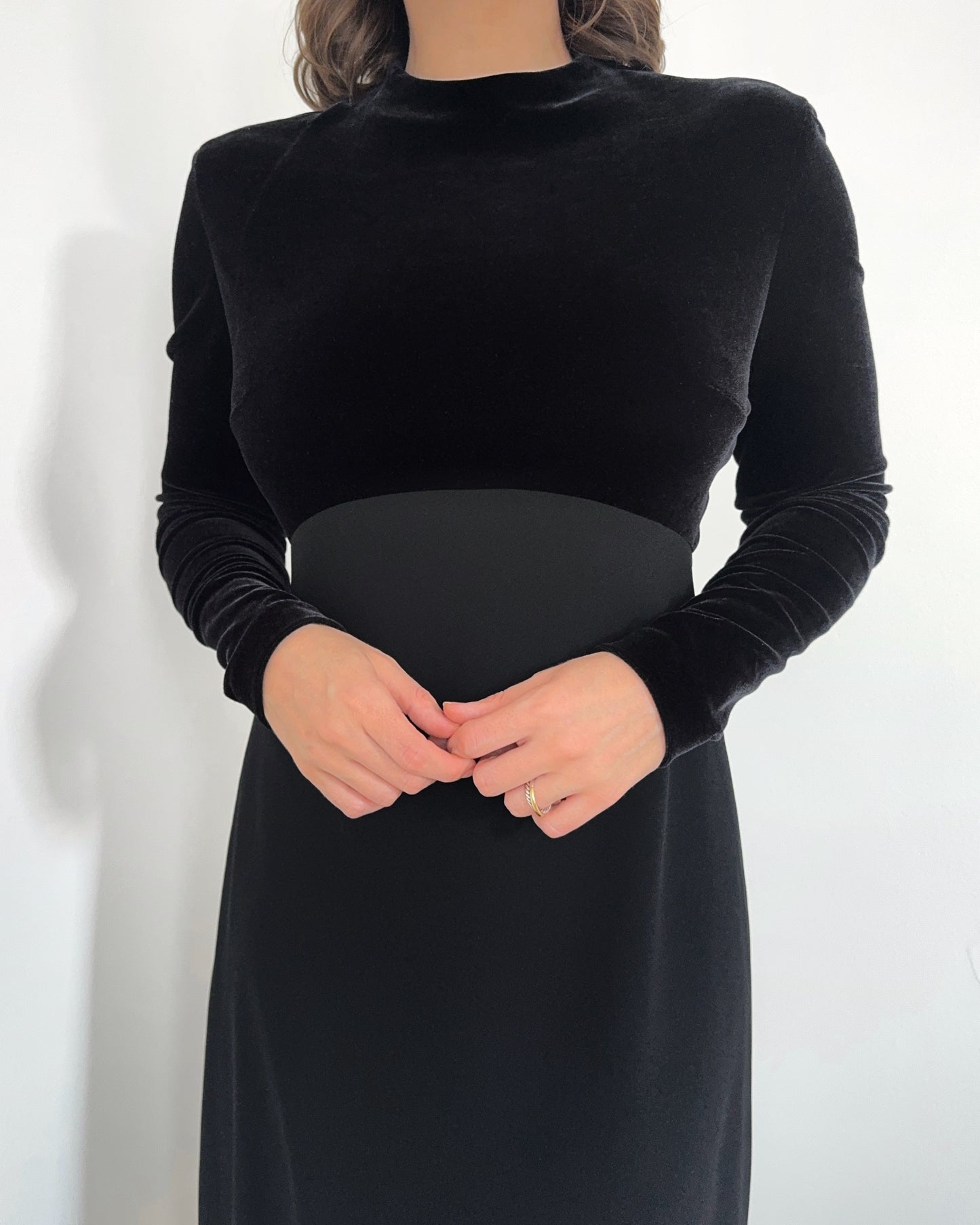 Velvet Mock Neck Knee Length Dress