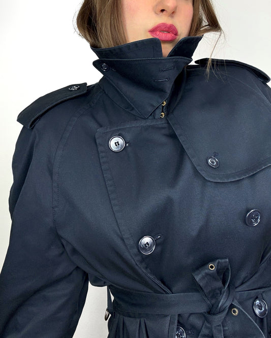90s Trench Coat in Navy with Wool Collar