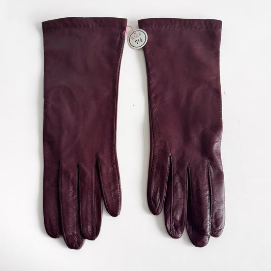 Genuine Leather Burgundy Gloves Long, Silk Lined