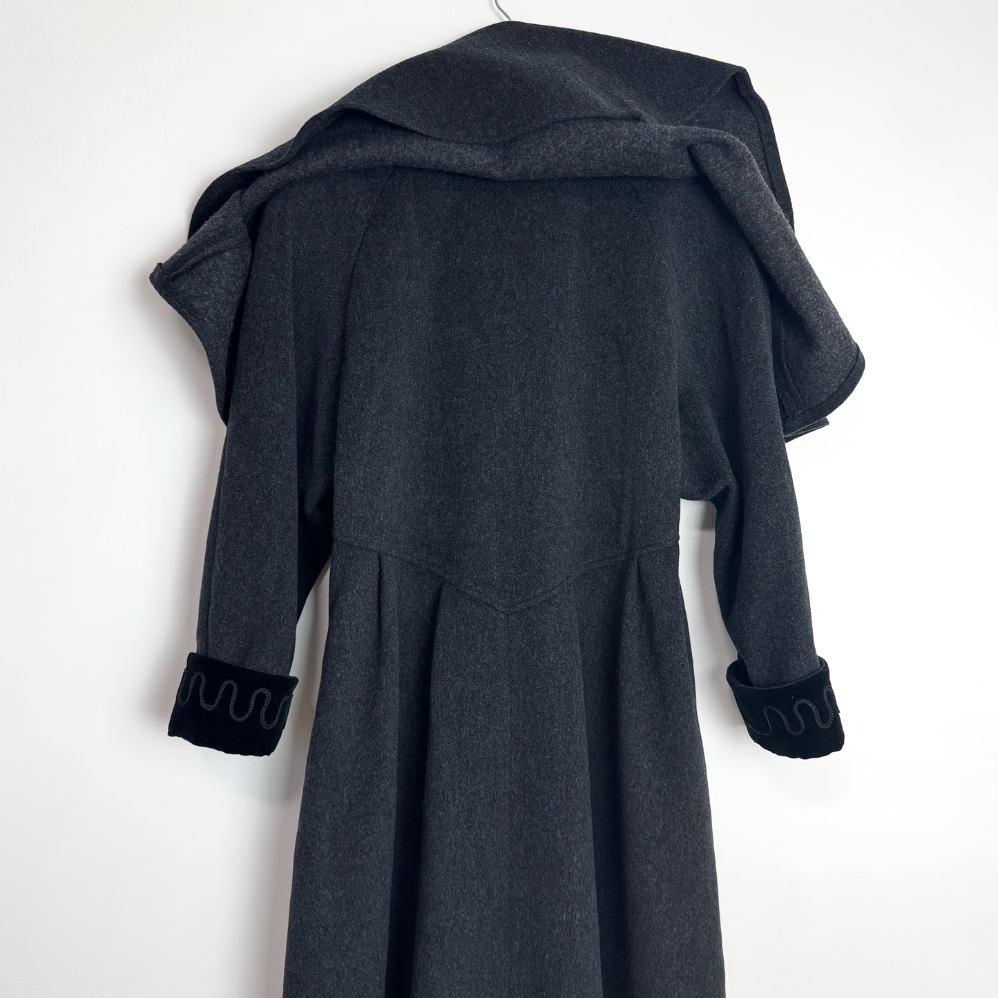 80s Charcoal Cape Coat with Velvet Details