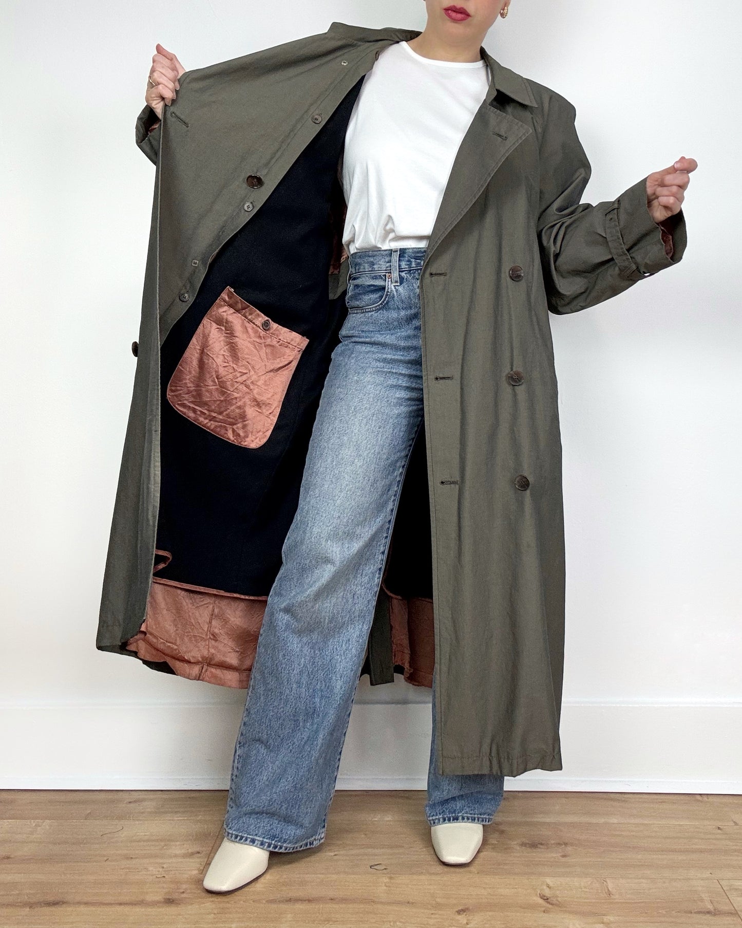 80s Trench Coat in Putty with Funnel Neck