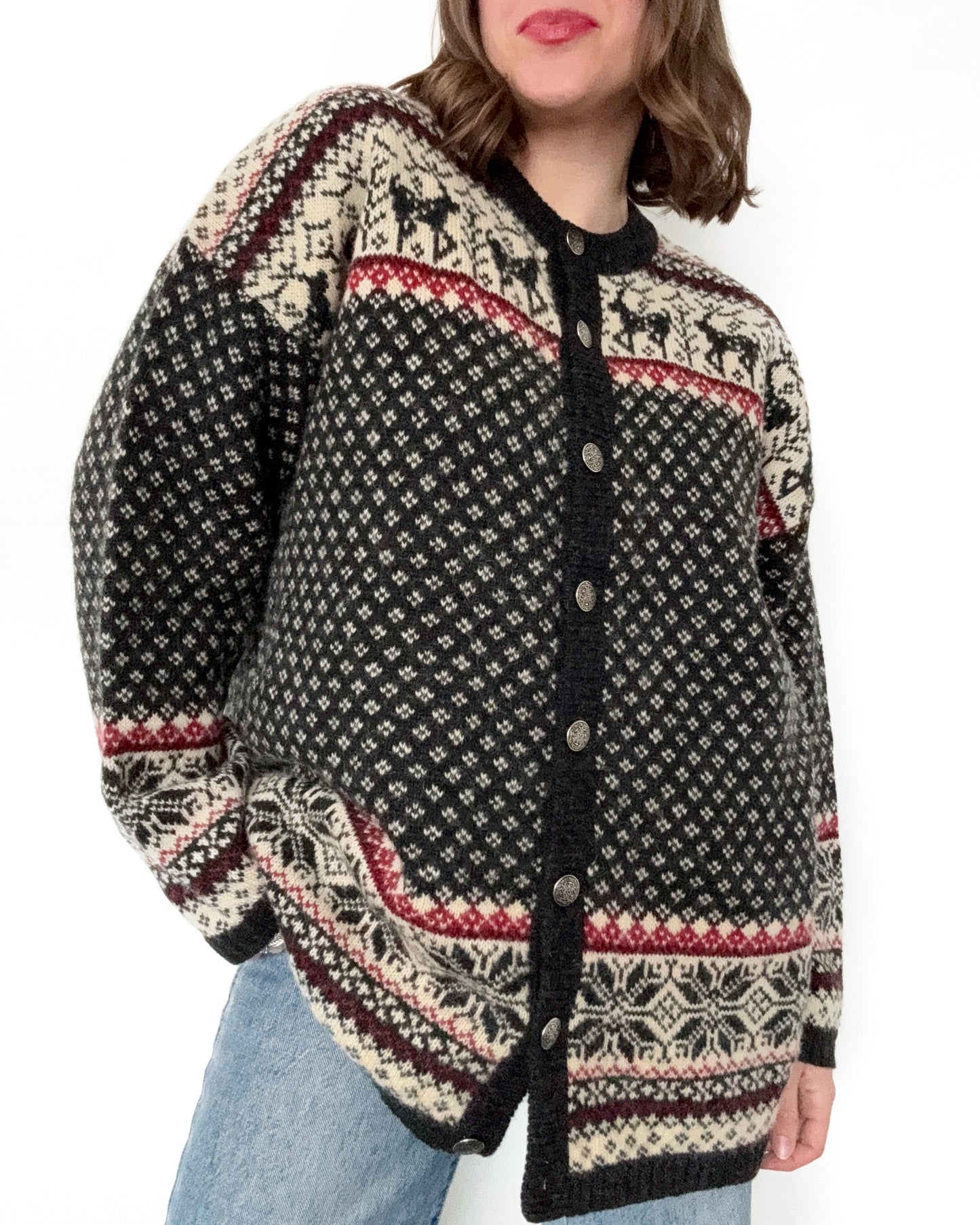 90s/00s Wool Reindeer Fair Aisle Cardigan