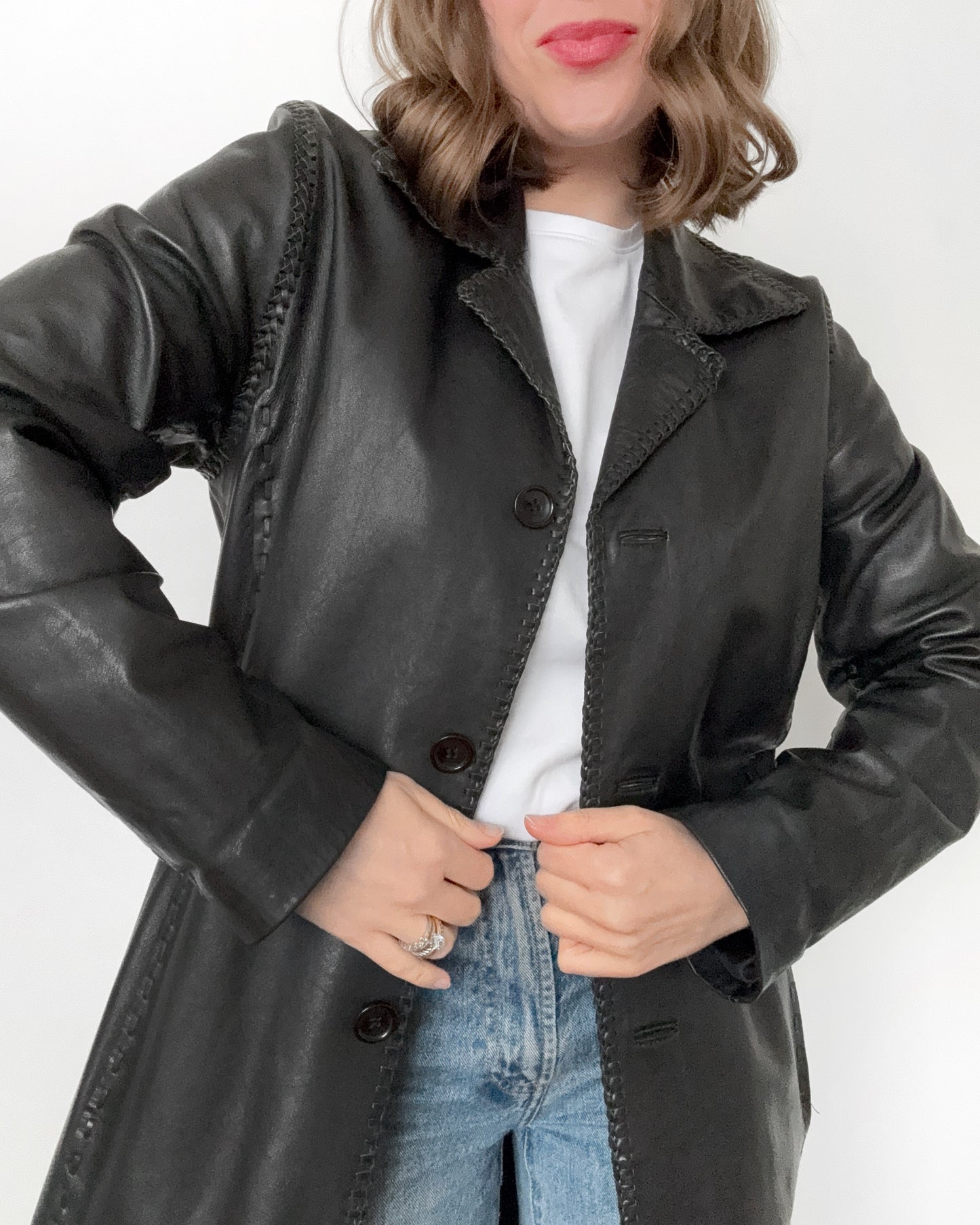 00s Genuine Leather Braided Trench Coat