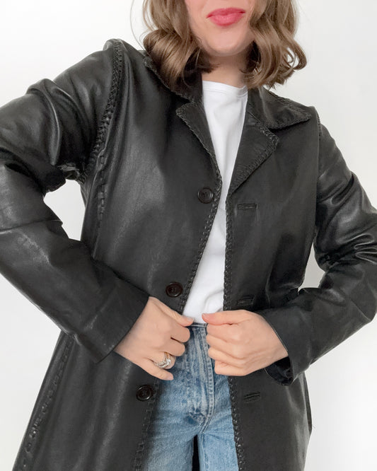 00s Genuine Leather Braided Trench Coat