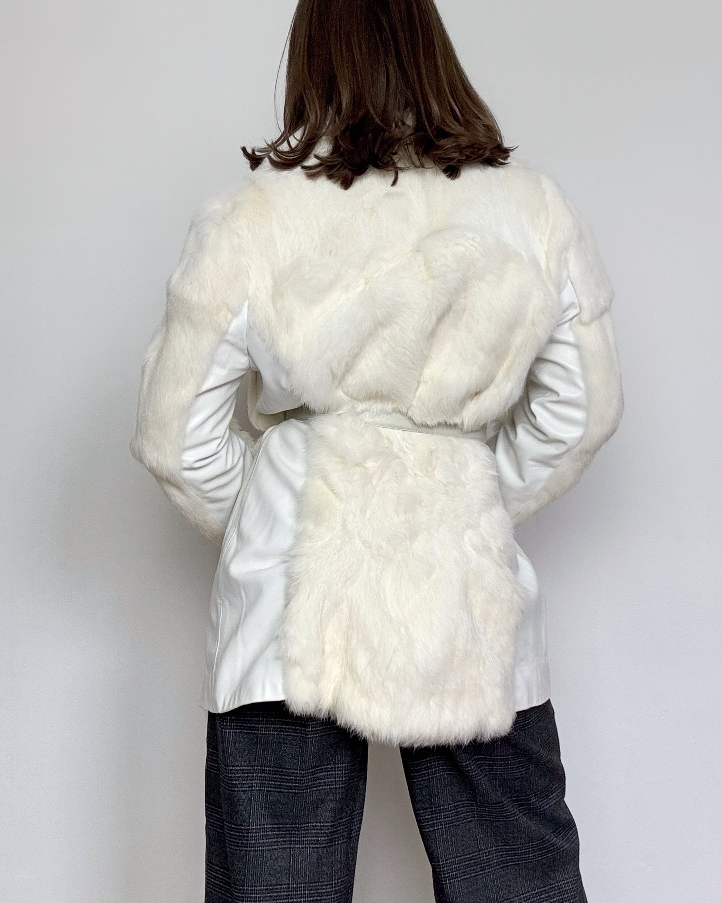 2010s Bebe Rabbit Fur Coat with Leather Panels
