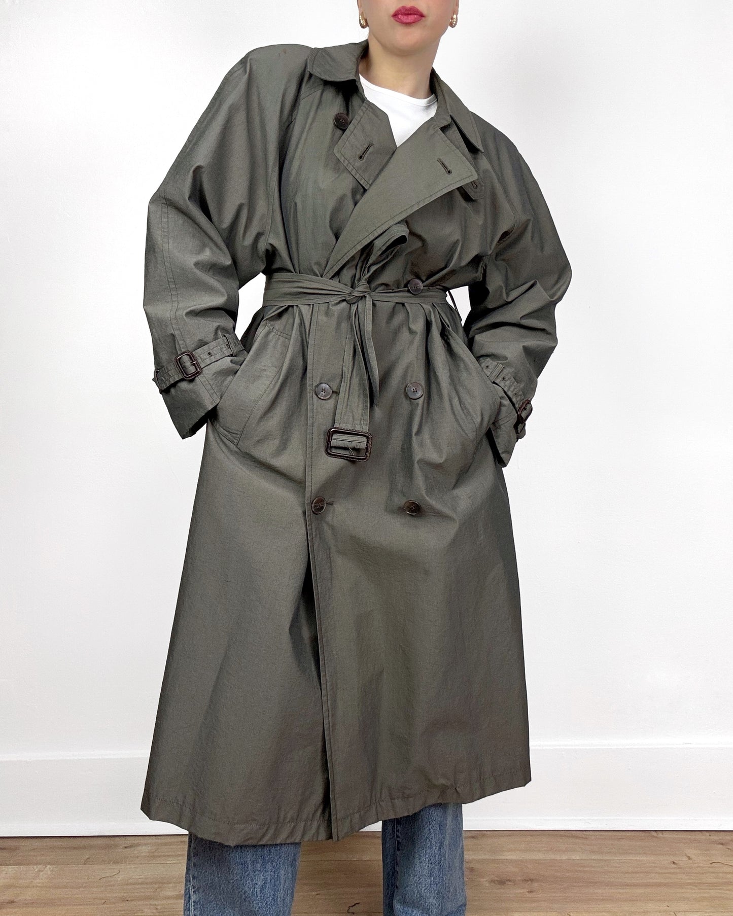 80s Trench Coat in Putty with Funnel Neck