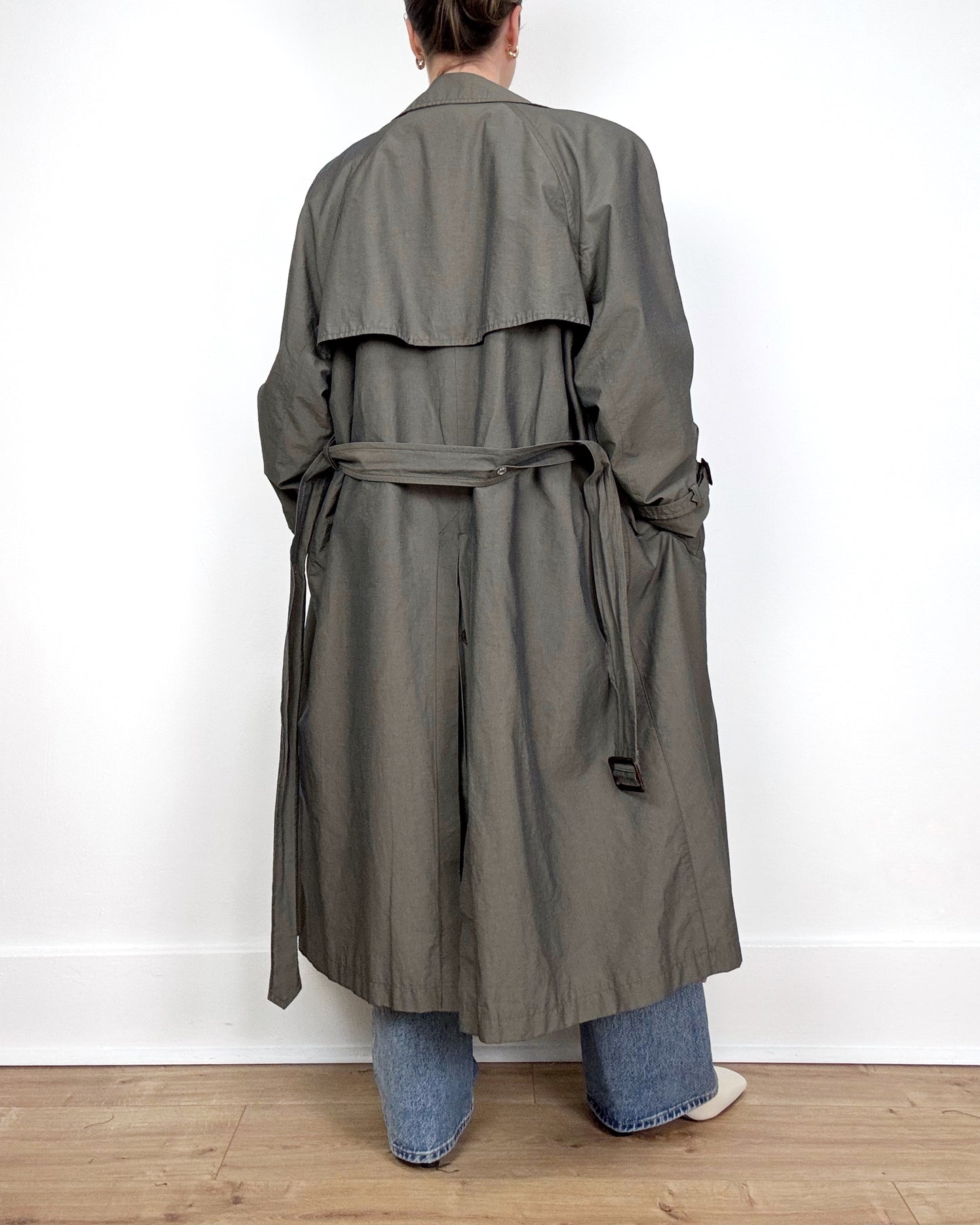 80s Trench Coat in Putty with Funnel Neck