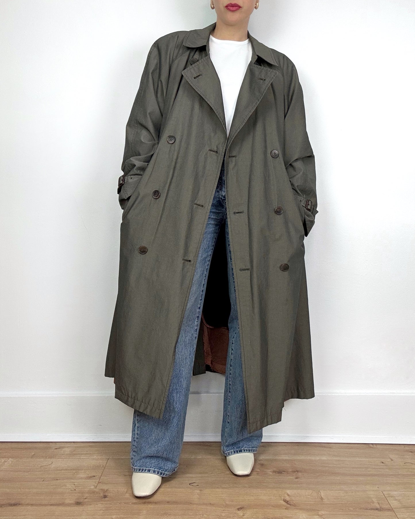 80s Trench Coat in Putty with Funnel Neck