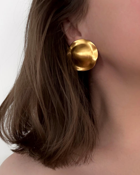 80s Circular Brushed Gold Clip Earrings