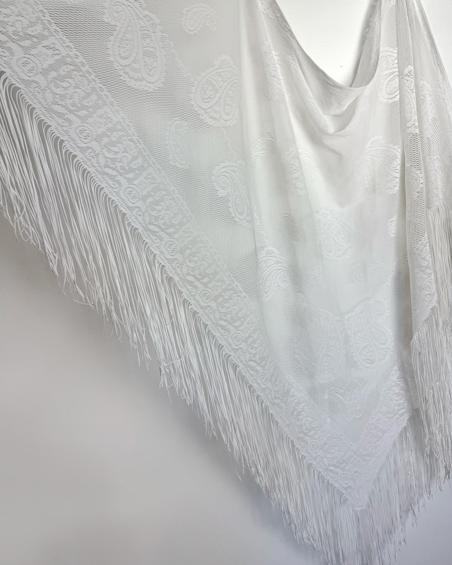 Sheer Paisley Fringe Scarf / Sarong in White