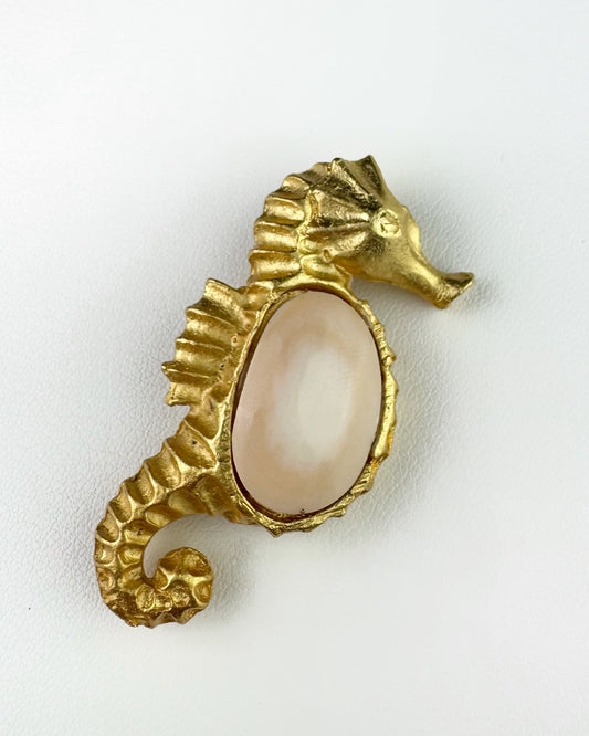 70s/80s Seahorse Brooch with Stone Belly