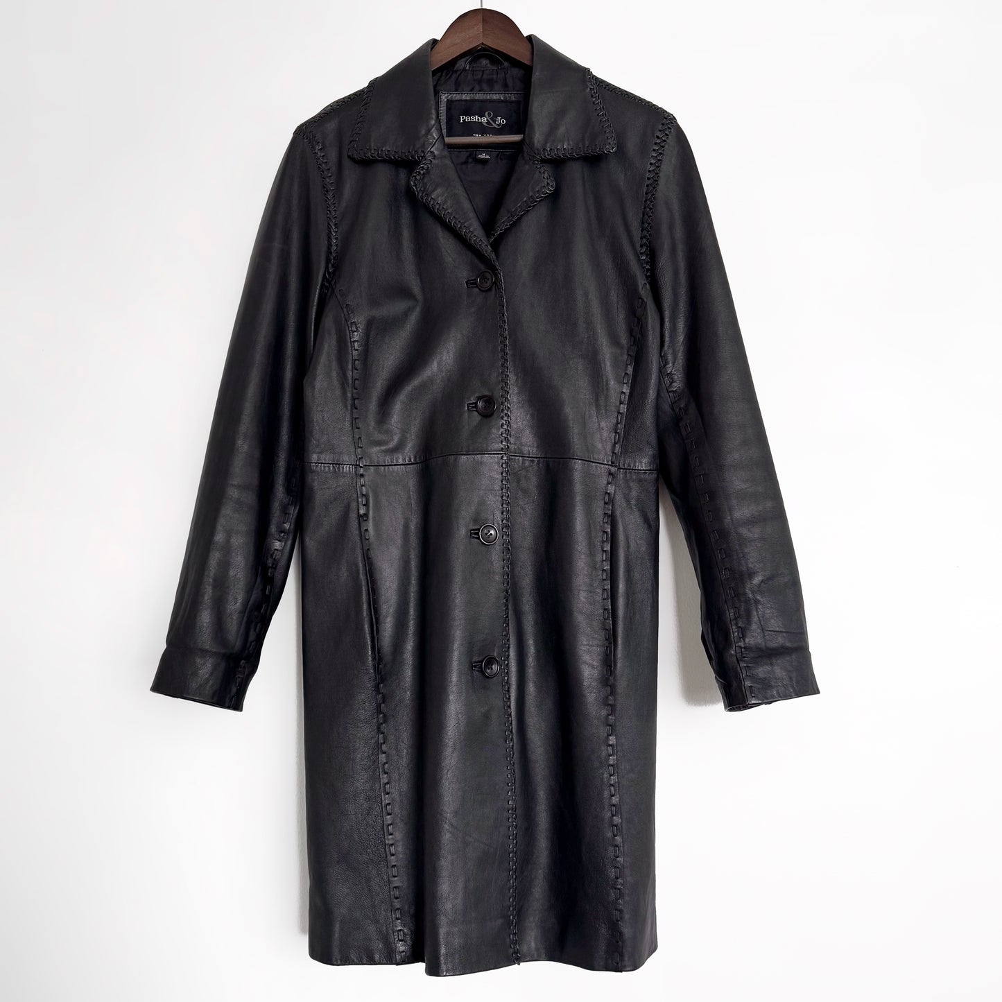 00s Genuine Leather Braided Trench Coat