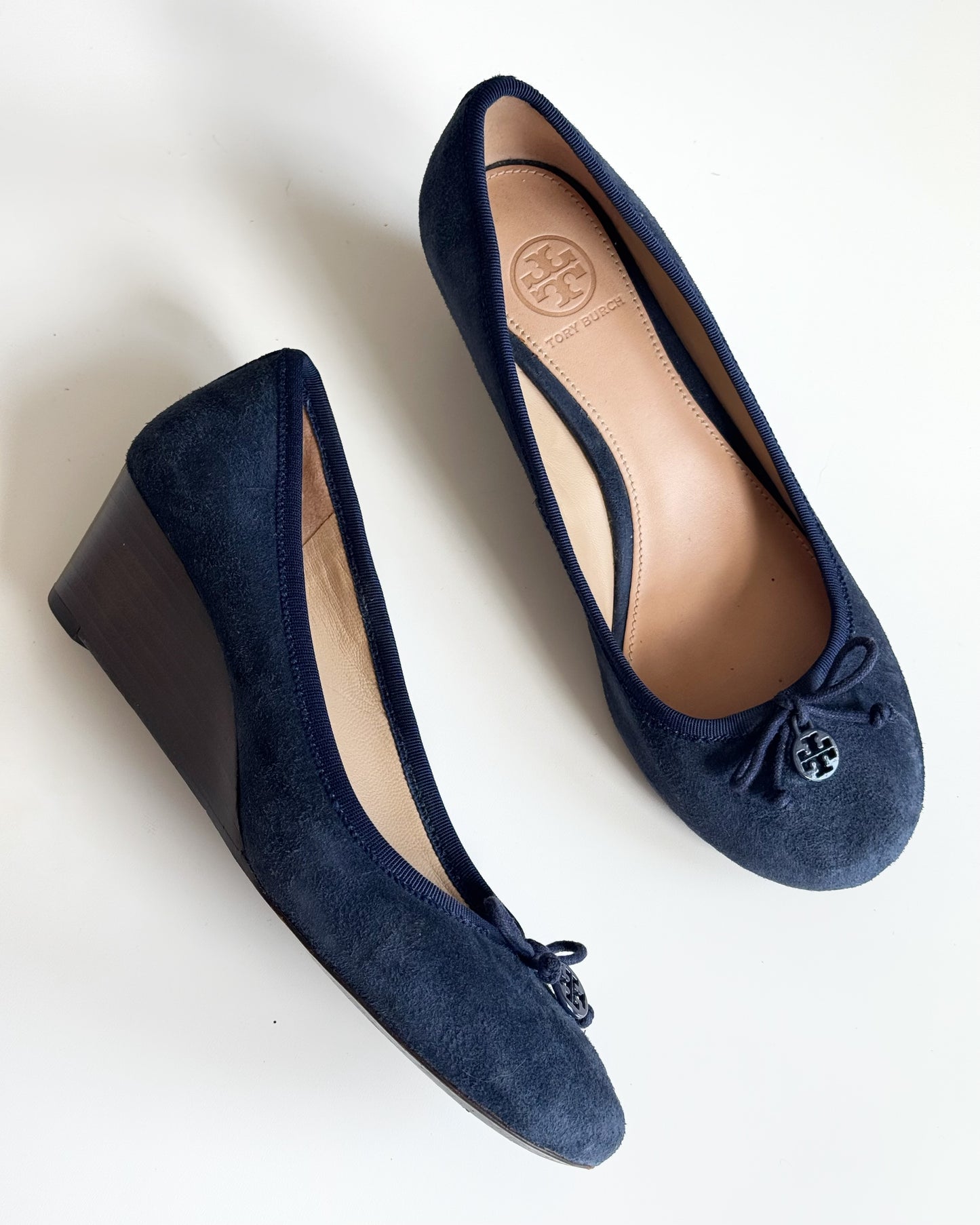 Tory Burch “Chelsea” Suede Wedges in Navy (6.5)