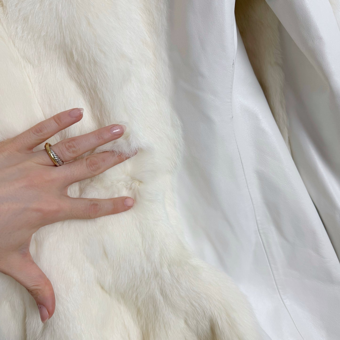 2010s Bebe Rabbit Fur Coat with Leather Panels