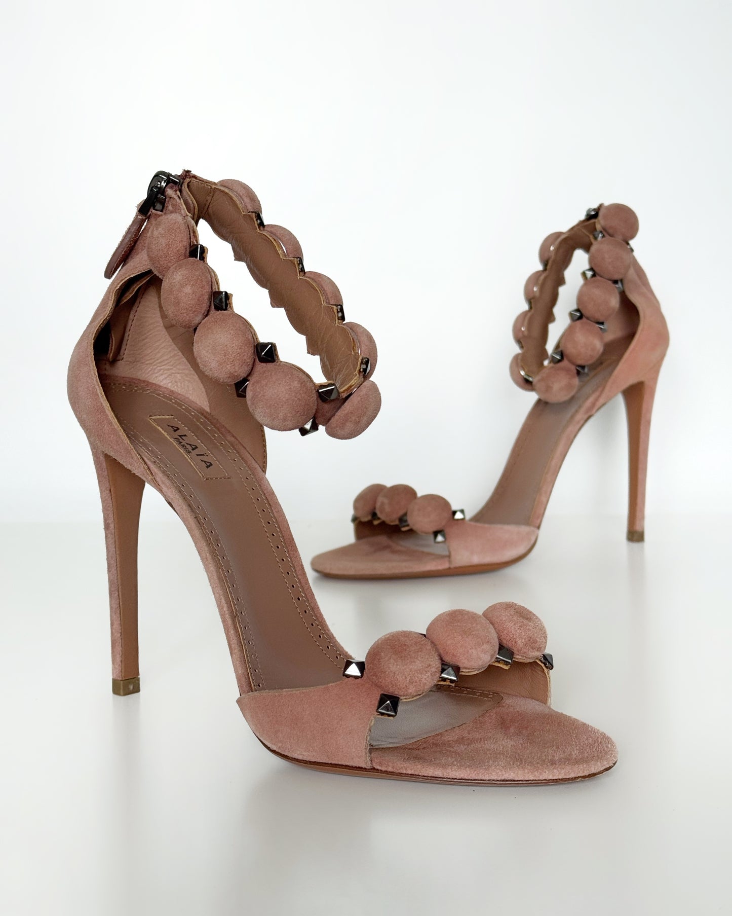 ALAIA “La Bombe” Stud Embellished Sandal Heels (38.5)