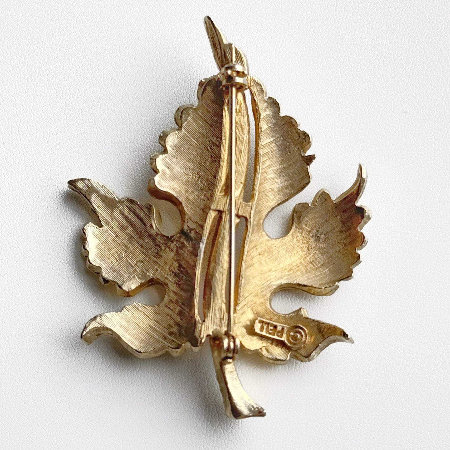 80s “Pell” Leaf Baguette Set - Brooch + Clip Earrings