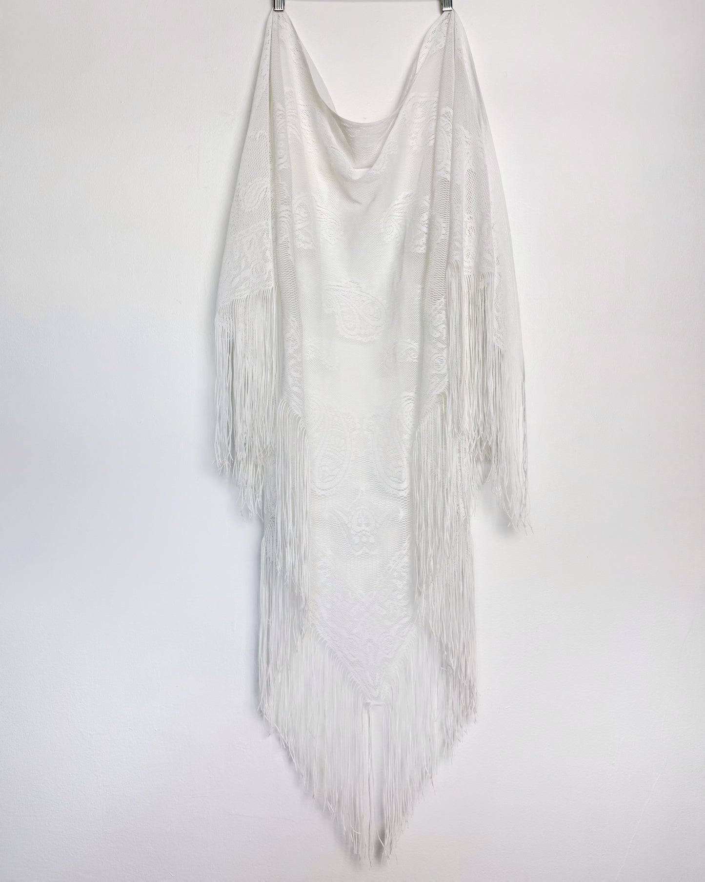 Sheer Paisley Fringe Scarf / Sarong in White